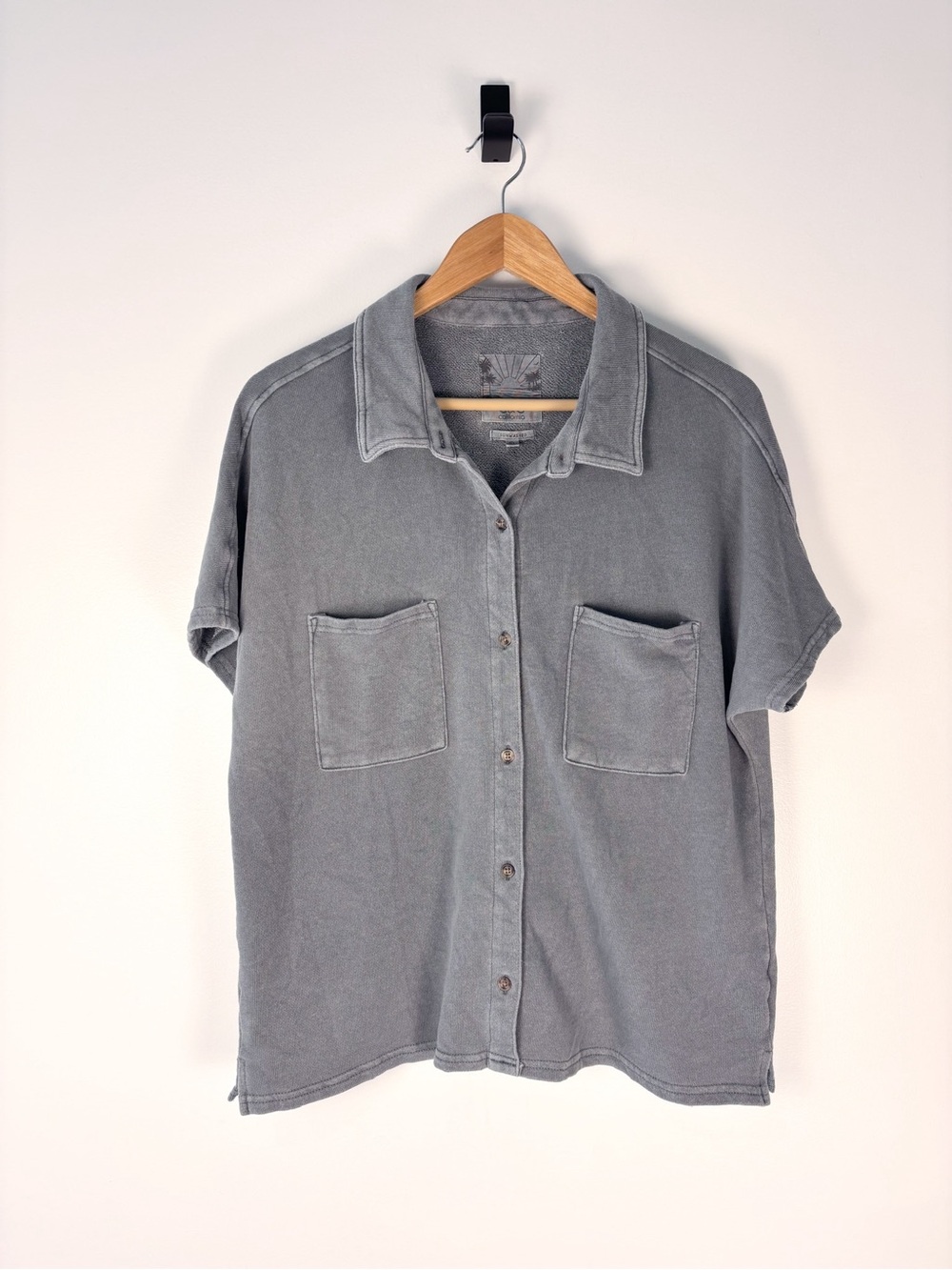 C&C California Sunwashed Short Sleeve French Terry Coastal Button-Down Shirt L